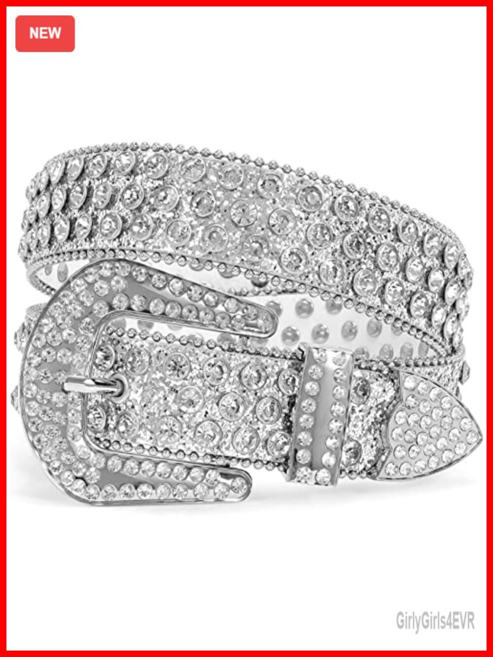 Studded Leather Western Belt with Rhinestone Buckle for Jeans